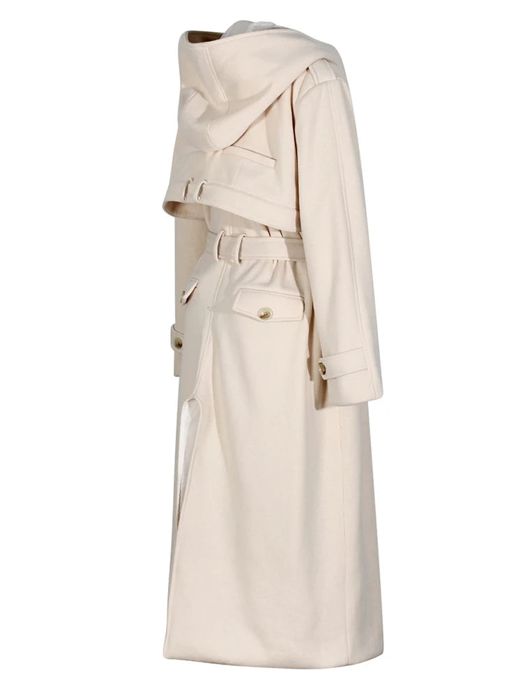 Casaco feminino em fleece apricot, com lapela e capuz,