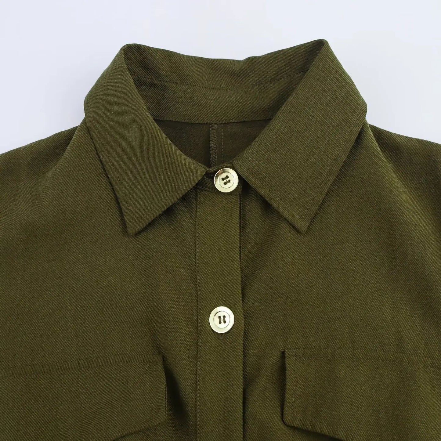 Vestido feminino verão de cor lisa, simples, com cinto, manga curta e lapela