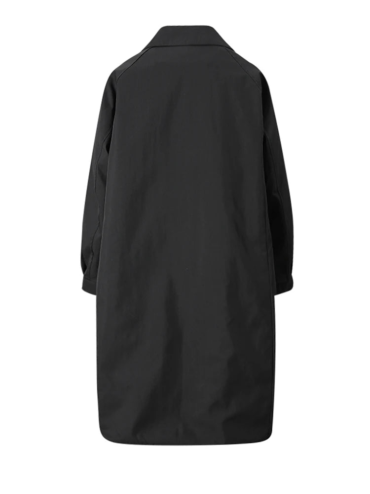 Trench coat feminino caqui, acolchoado em algodão, tamanho amplo e grosso, com lapela e mangas longas, tipo sobretudo corta-vento fashion para o outono/inverno 2025