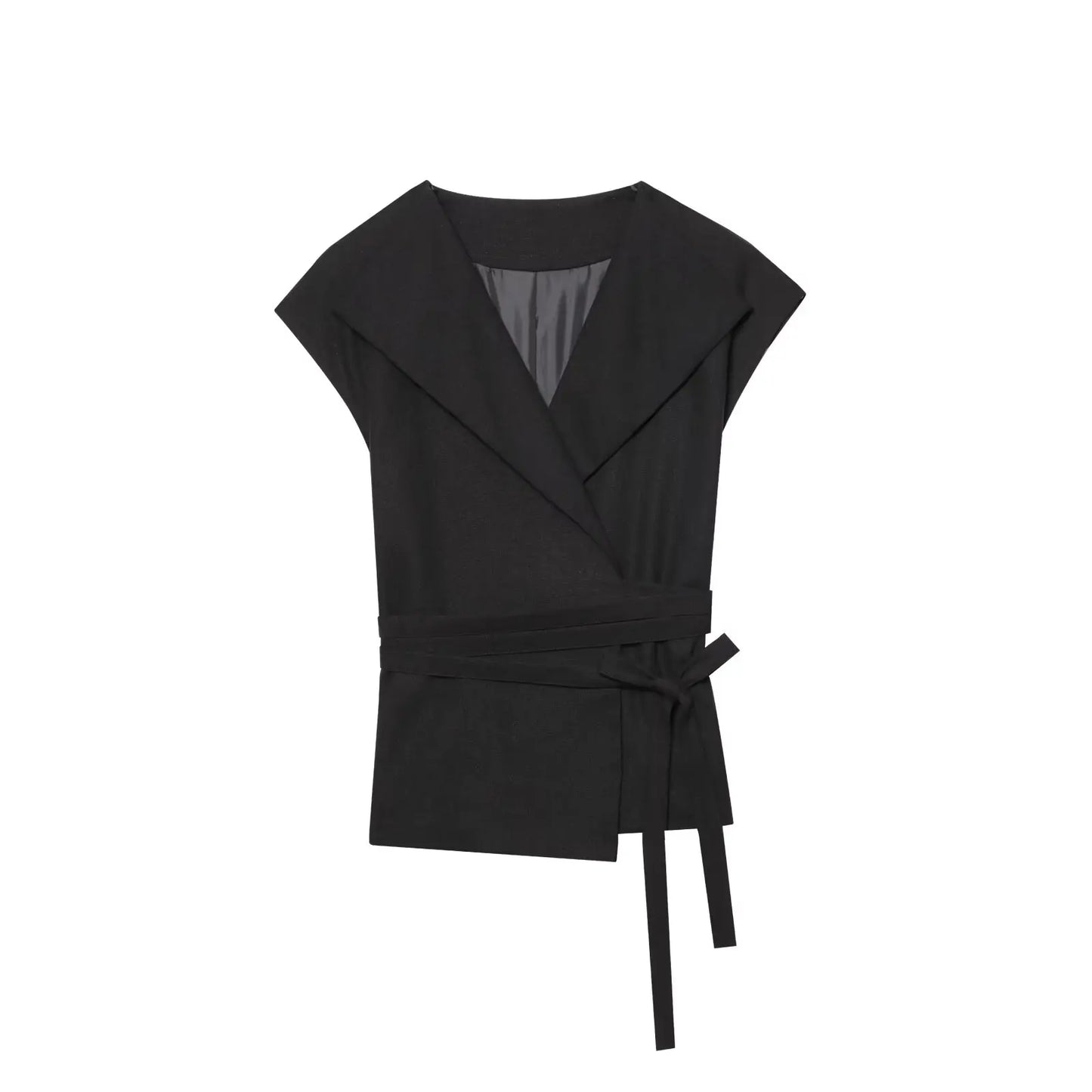 Conjunto feminino colete em mistura de linho + calça de cintura alta em mistura de linho.