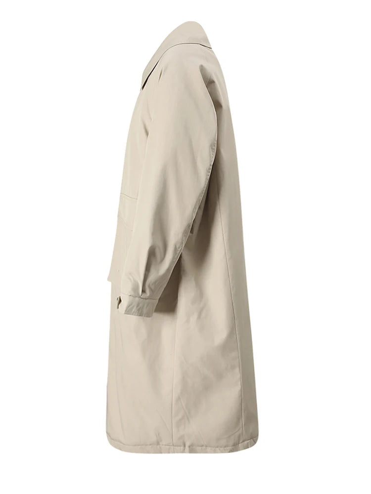 Trench coat feminino caqui, acolchoado em algodão, tamanho amplo e grosso, com lapela e mangas longas, tipo sobretudo corta-vento fashion para o outono/inverno 2025