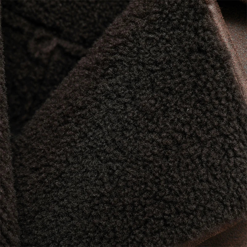 Jaqueta feminina grossa 2025, estilo vintage, em couro, com lapela, abotoamento simples, bolsos e estilo street, jaqueta quente.