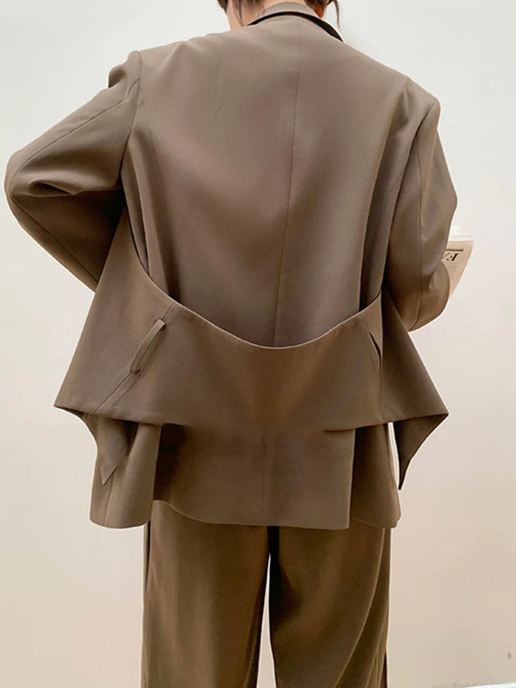 Conjunto feminino fashion, blazer liso com lapela