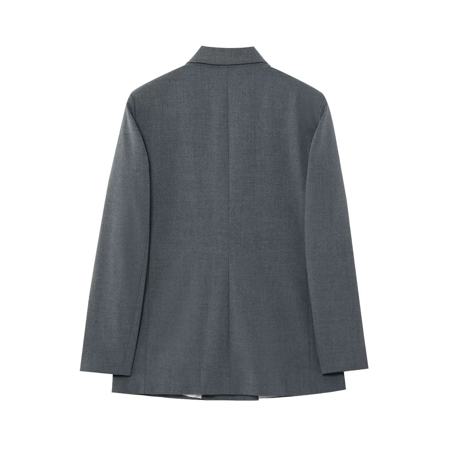 Blazer feminino 2025 com lapela, mangas longas e ombreiras, modelo de paletó double-breasted (com dois botões na frente), jaqueta para o dia a dia, soltinha e versátil.