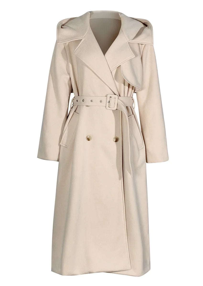 Casaco feminino em fleece apricot, com lapela e capuz,