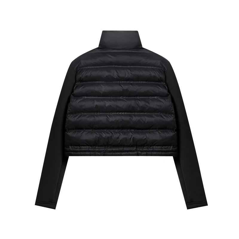 Jaqueta feminina RARF com gola alta, zíper com selagem em pressão, jaqueta em algodão espacial com recortes em preto para mulheres.