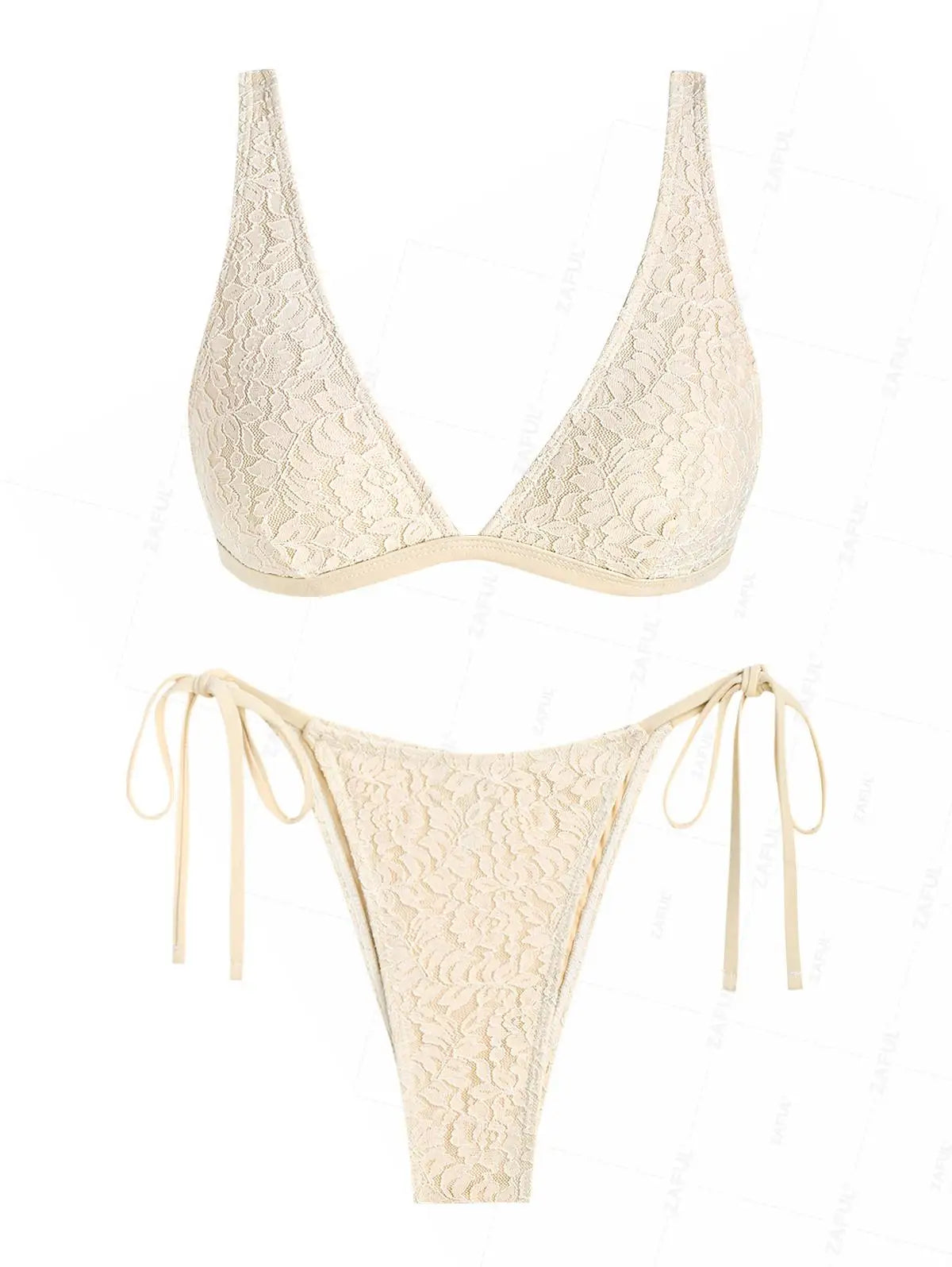 Biquíni sexy de renda modelo triângulo para mulheres, estampa floral, parte de baixo estilo tanga com tiras, conjunto de duas peças, moda praia feminina.