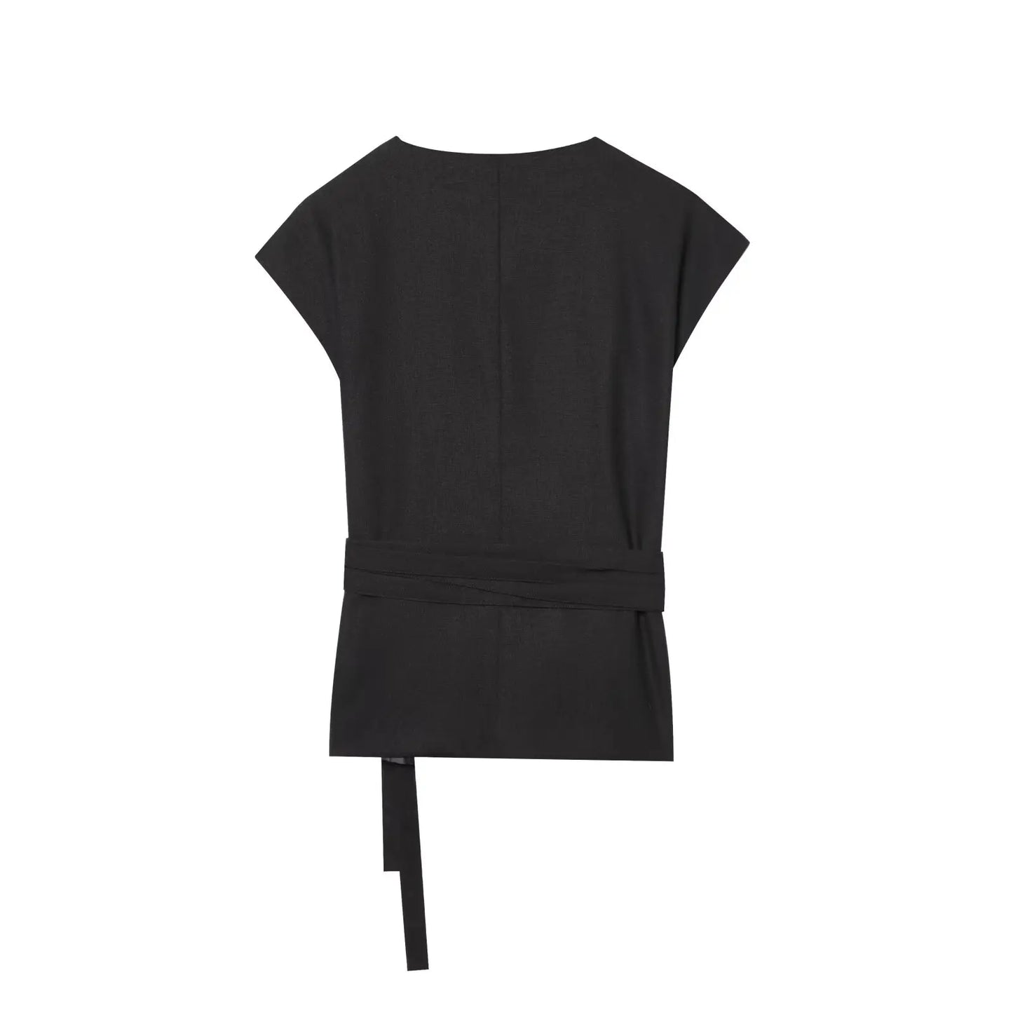 Conjunto feminino colete em mistura de linho + calça de cintura alta em mistura de linho.