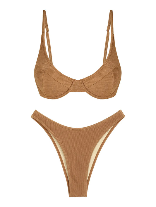 Biquíni feminino sexy de cor lisa, conjunto de duas peças.