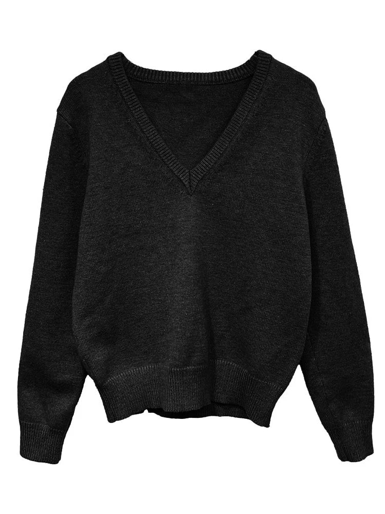 Cardigã feminino de tricô azul, com decote em V.