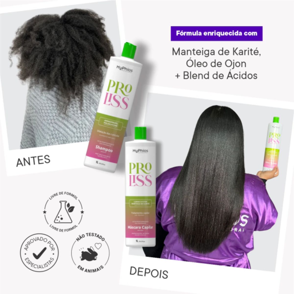 Kit MyPhios Progressiva Orgânica Proliss 2l Shampoo+Gloss 