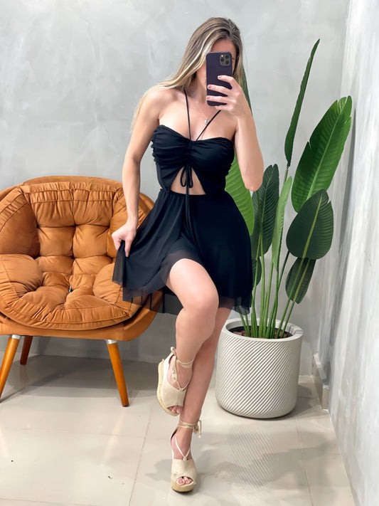 Macaquinho em Tule Costas Nua com Amarração Sabrina 