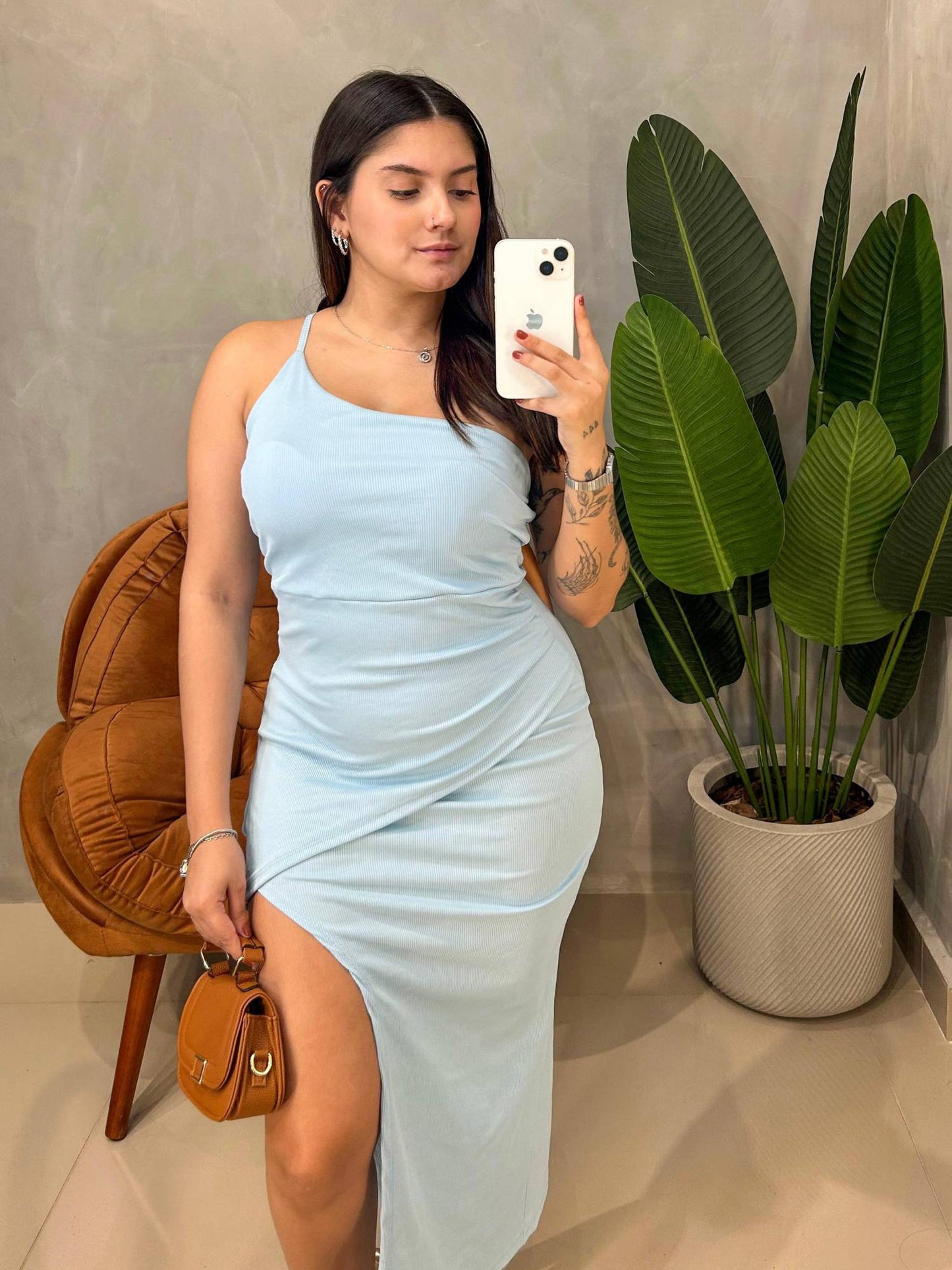 Vestido Midi em Ribana Alça Única Transpassado Roberta