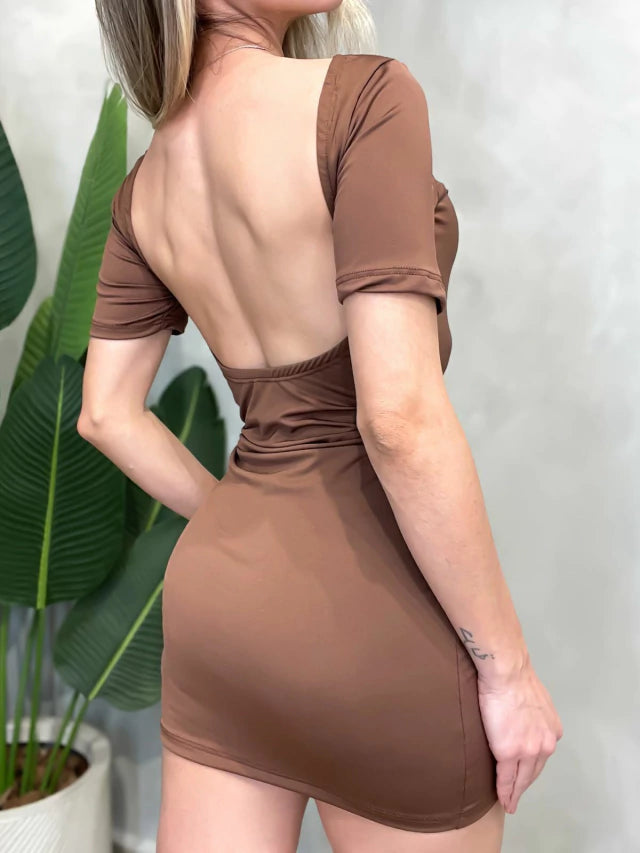 Vestido Curto em Suplex Manga Curta e Costas Nua Amanda