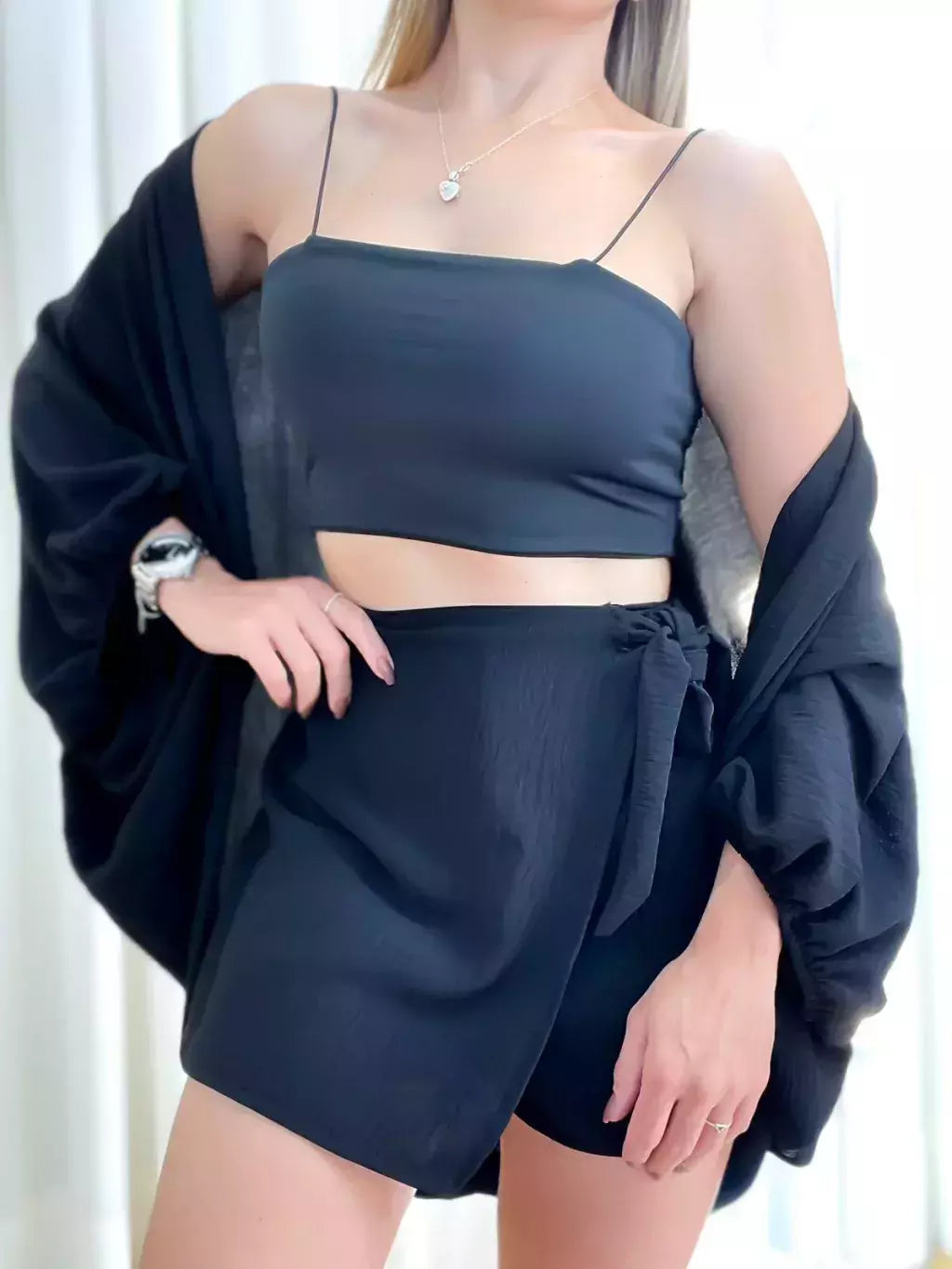 Conjunto Feminino Kimono e Short Saia Amarração Taysla