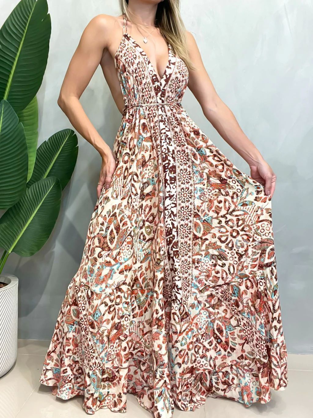 Vestido Feminino Longo Estampado Indiano Rita